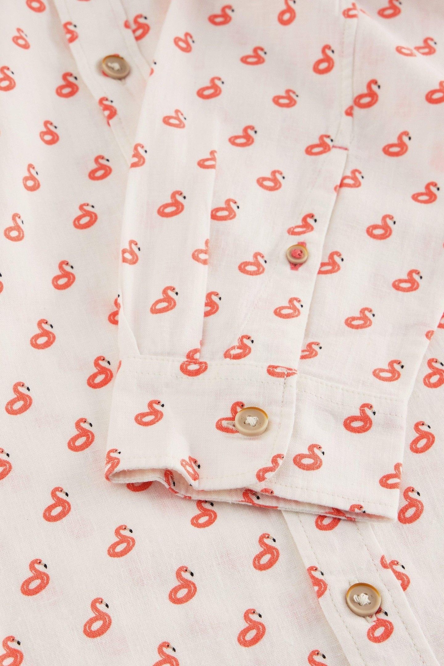 FLAMINGO PRINT LINEN SHIRT WHITE PRINT 4