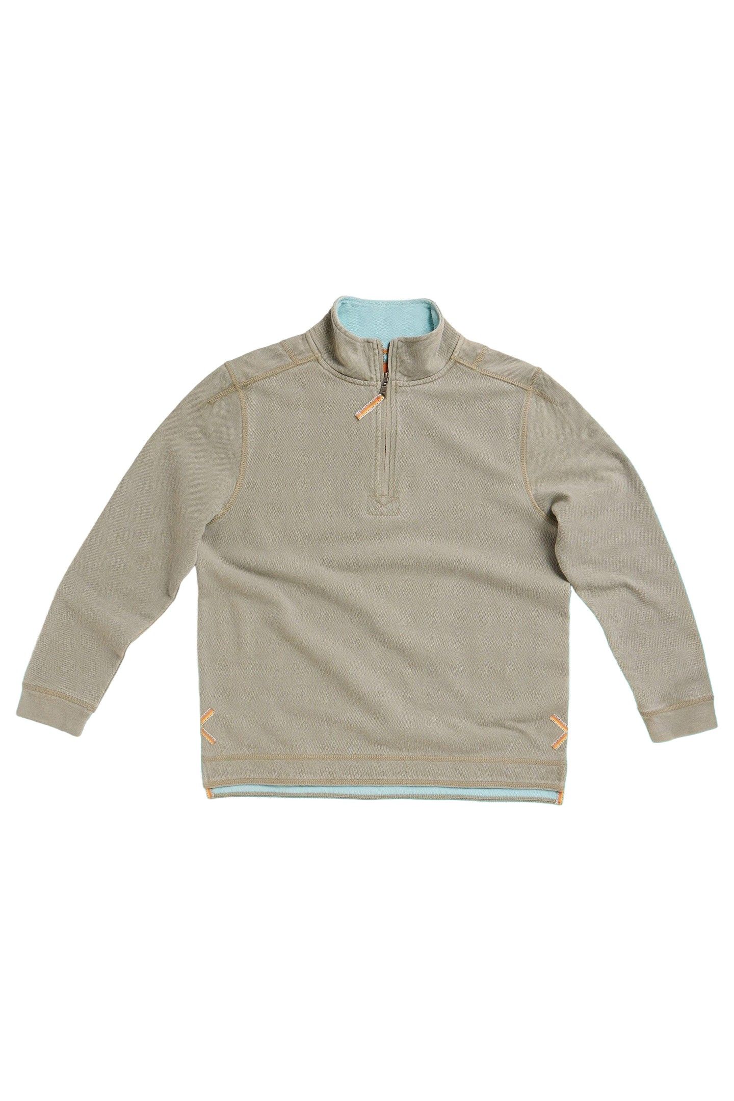 PIQUE PLAIN HALF ZIP SWEAT KHAKI GREEN 1