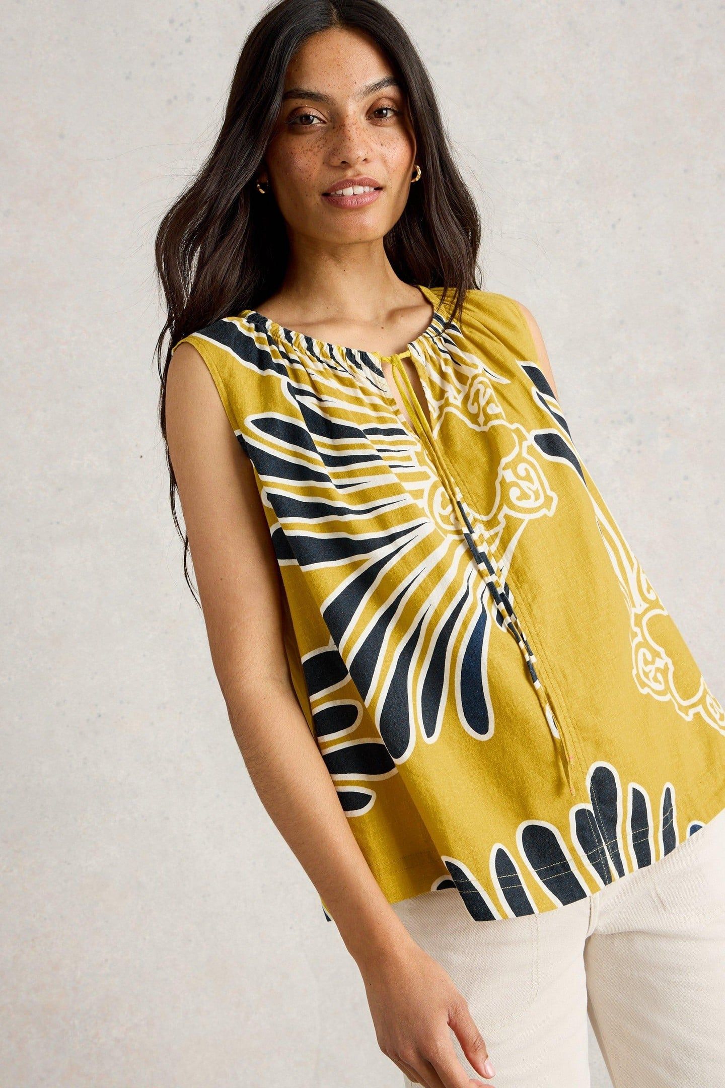 MARLEY LINEN BLEND VEST YELLOW PRINT 1