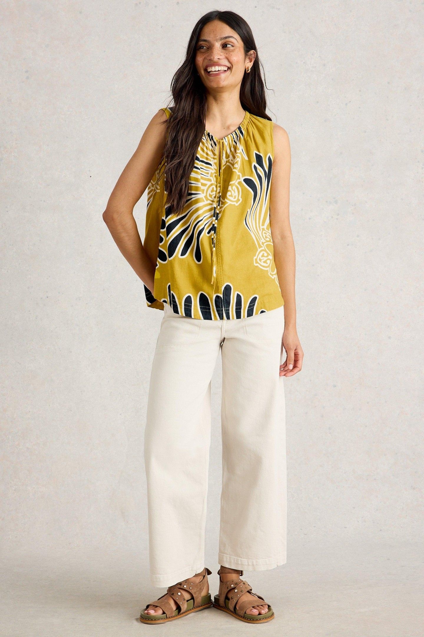 MARLEY LINEN BLEND VEST YELLOW PRINT 2