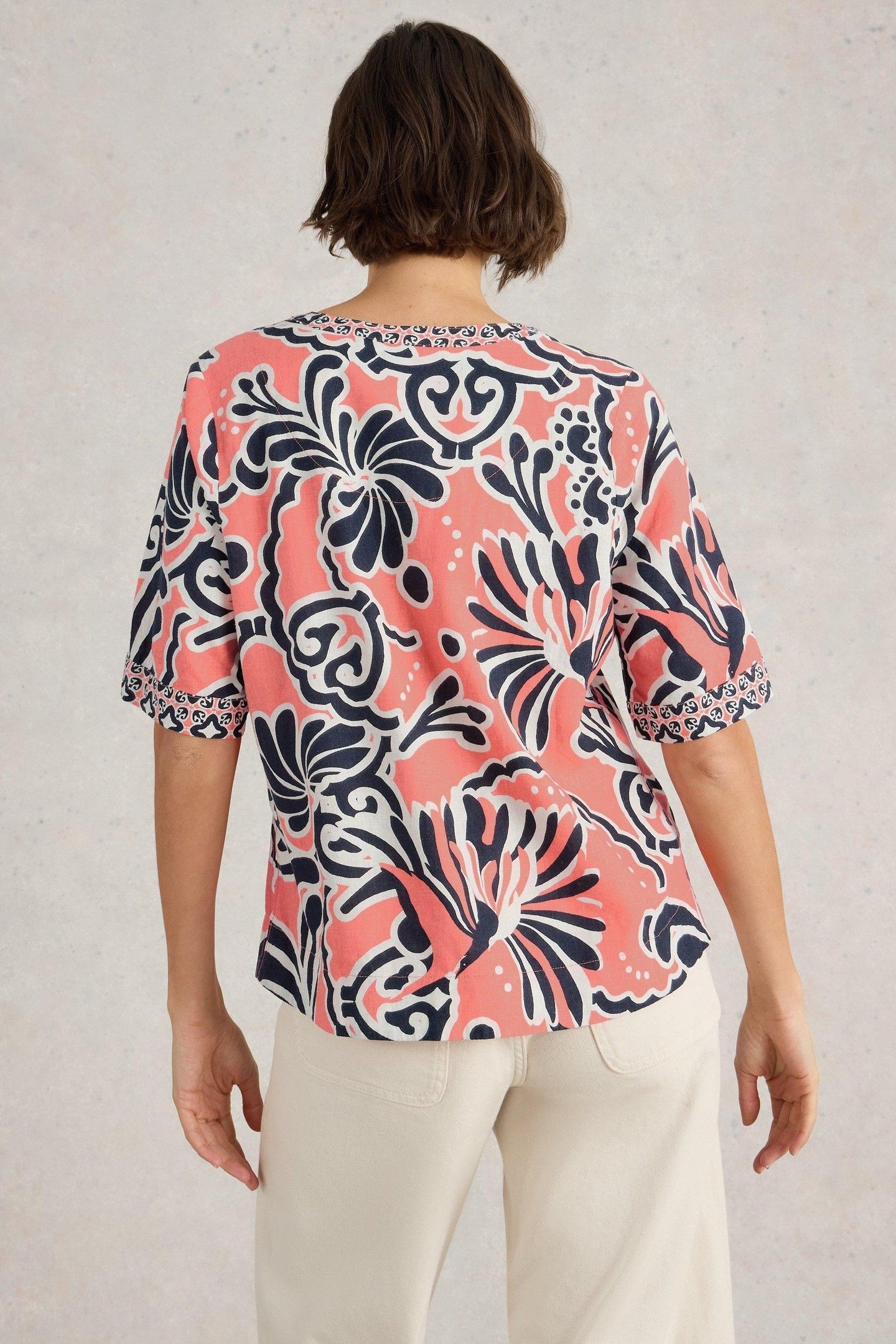 ASH LINEN BLEND TOP CORAL PRINT 3