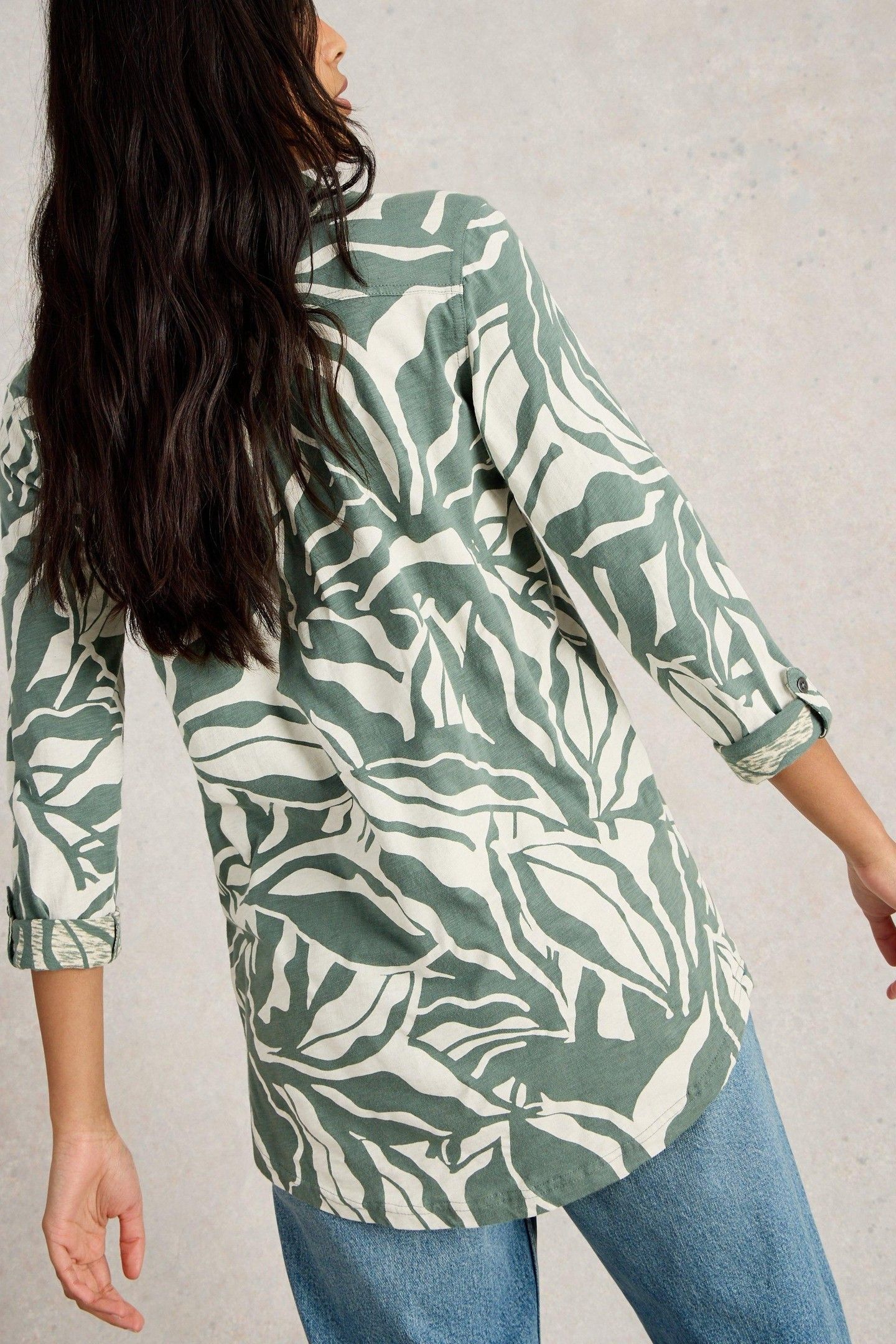 ANNIE LONGLINE SHIRT GREEN PRINT 3