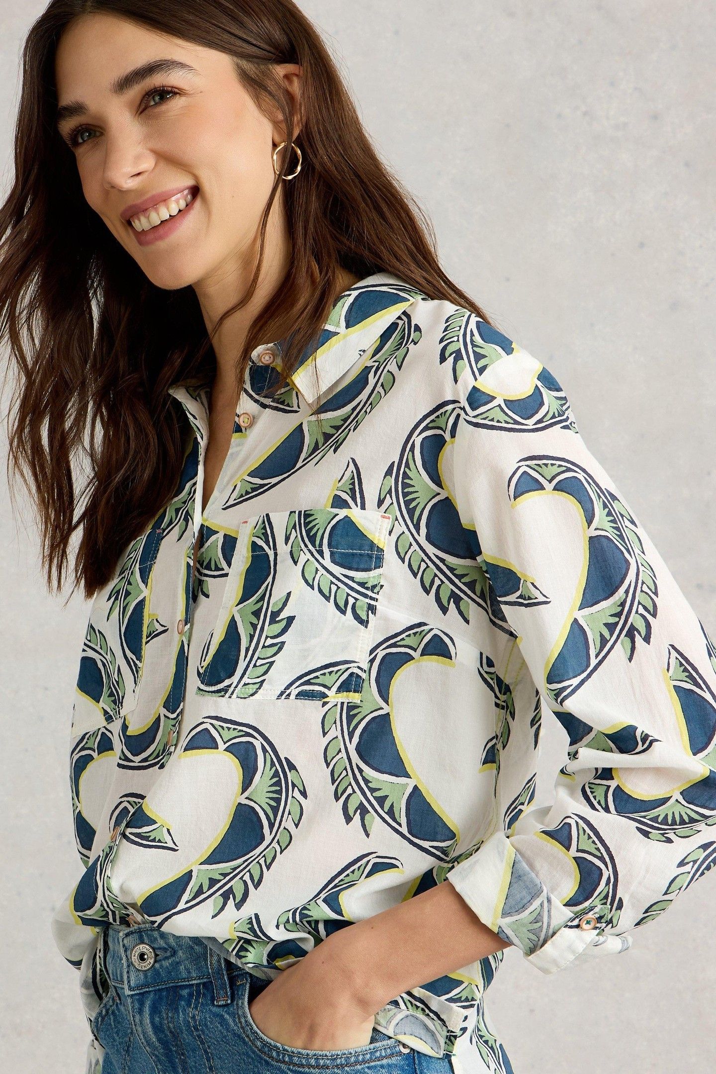 SOPHIE ORGANIC COTTON SHIRT IVORY PRINT 6