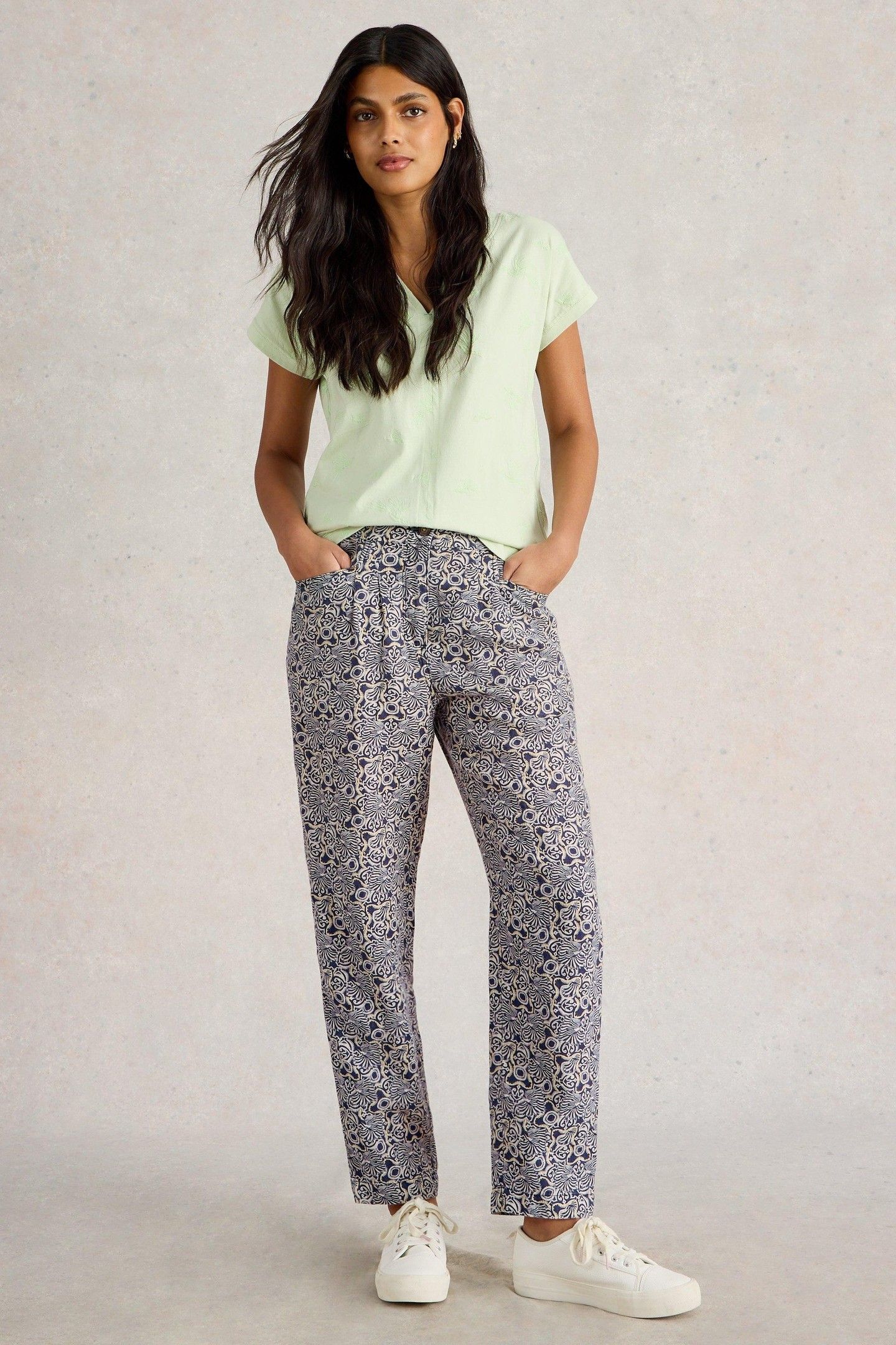 ROWENA LINEN TROUSER NAVY PRINT 2