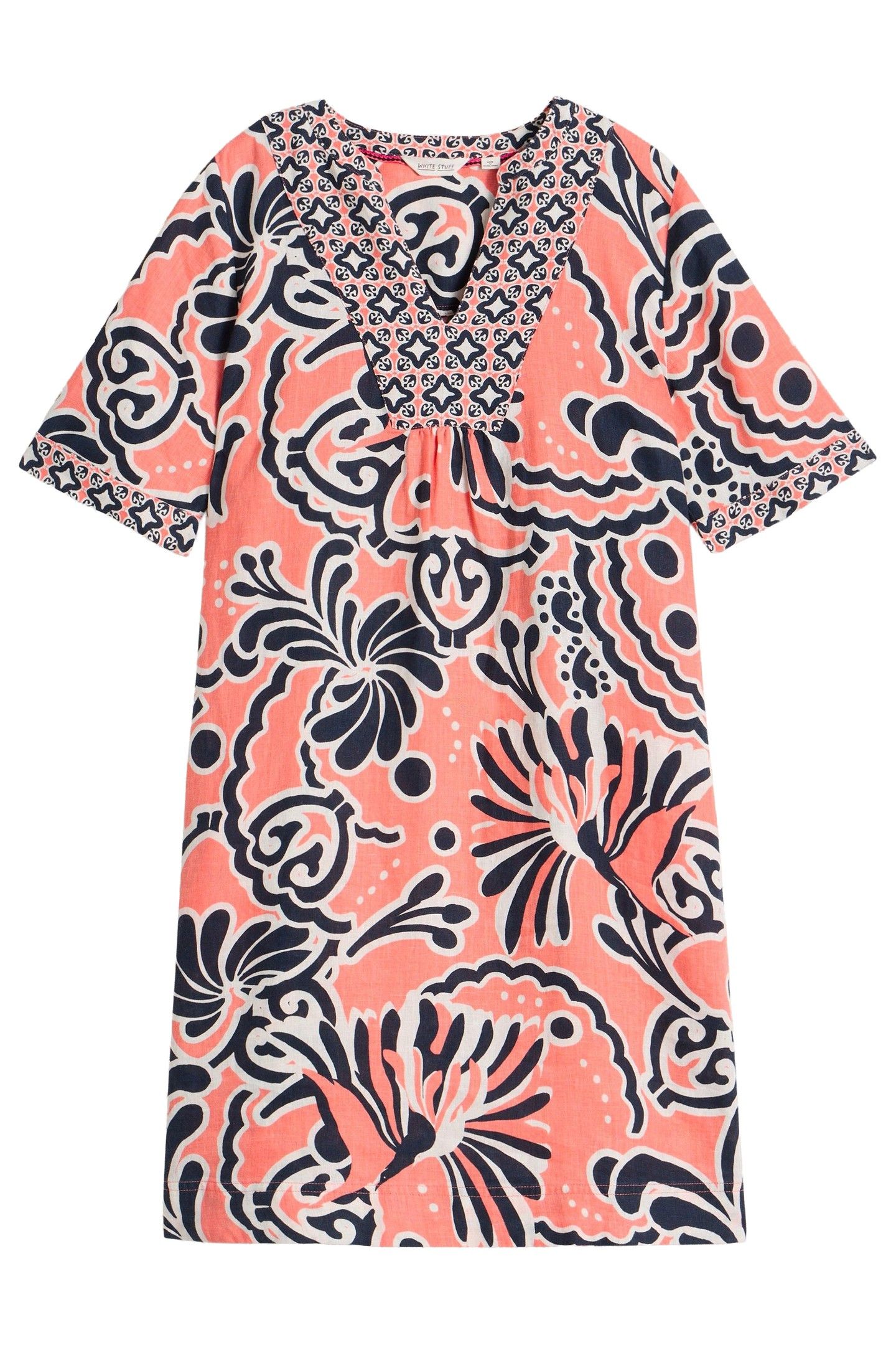 ASH LINEN DRESS CORAL PRINT 4