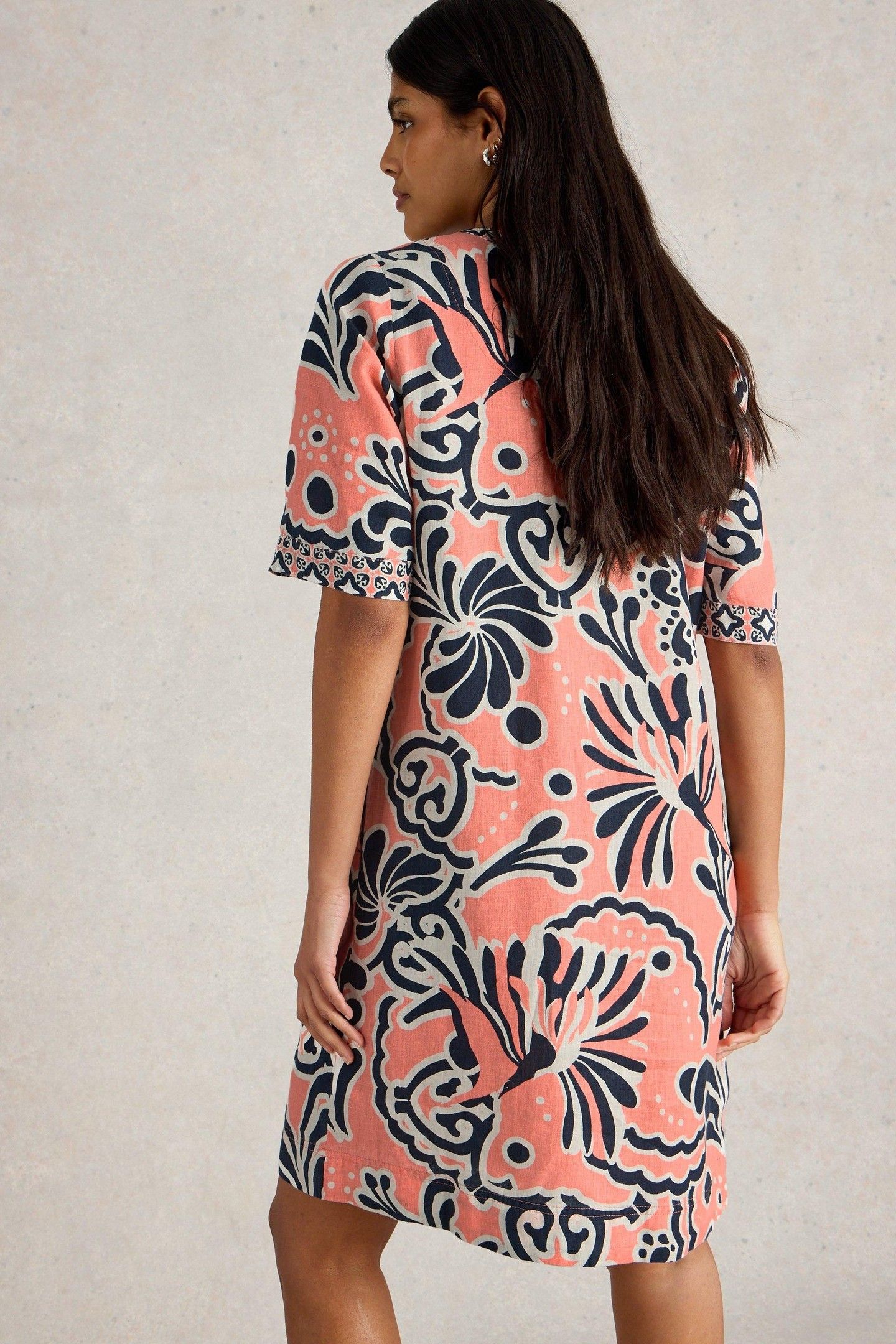 ASH LINEN DRESS CORAL PRINT 3