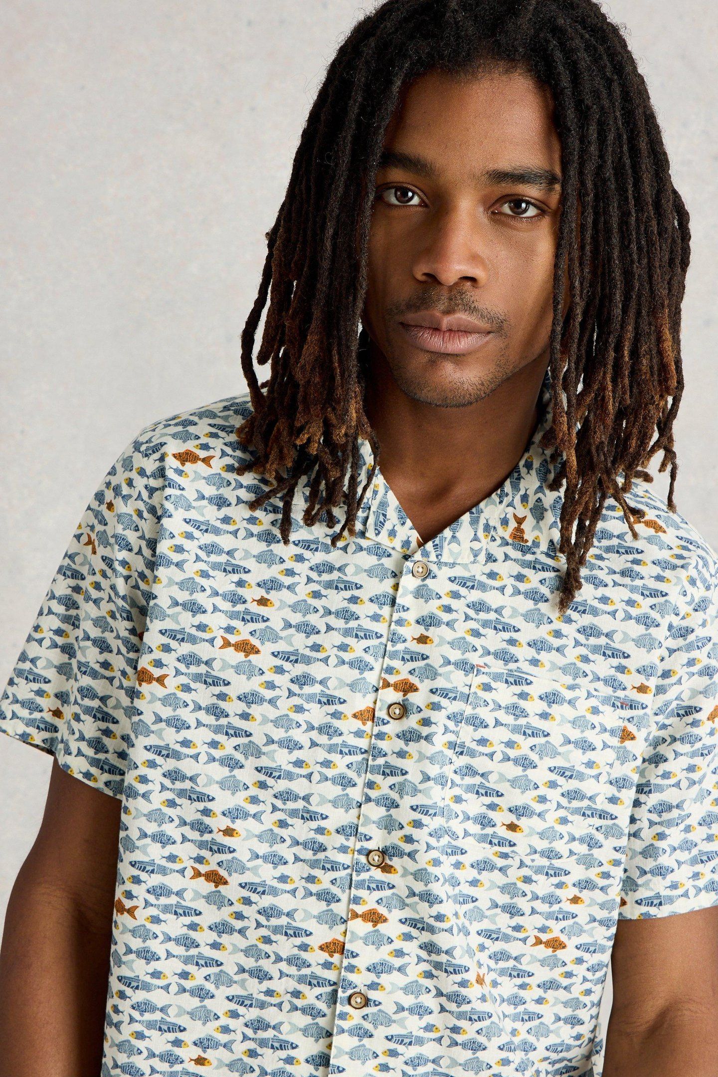 HAYLE FISH PRINTED SHIRT WHITE PRINT 1