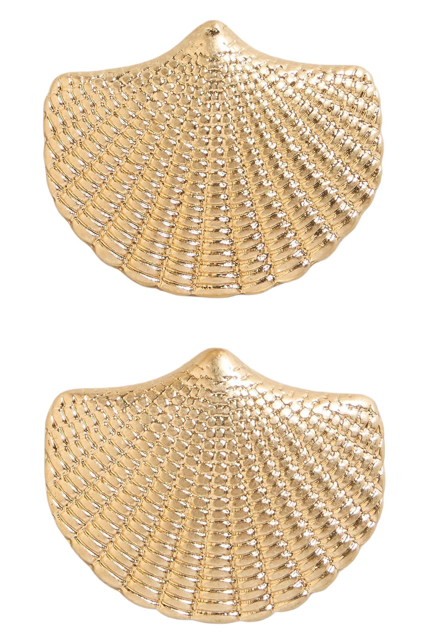 SHELL STUD EARRING GOLD TONE METALLIC 1