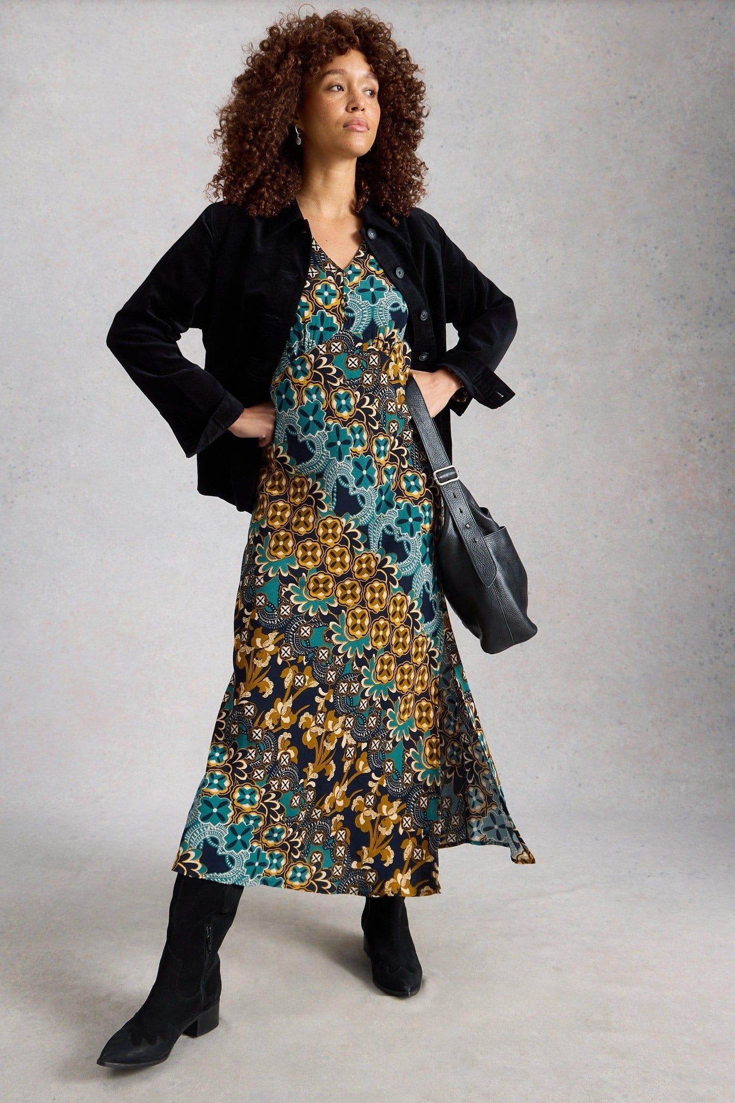 HOPE BIAS CUT DRESS NAVY MULTI 1