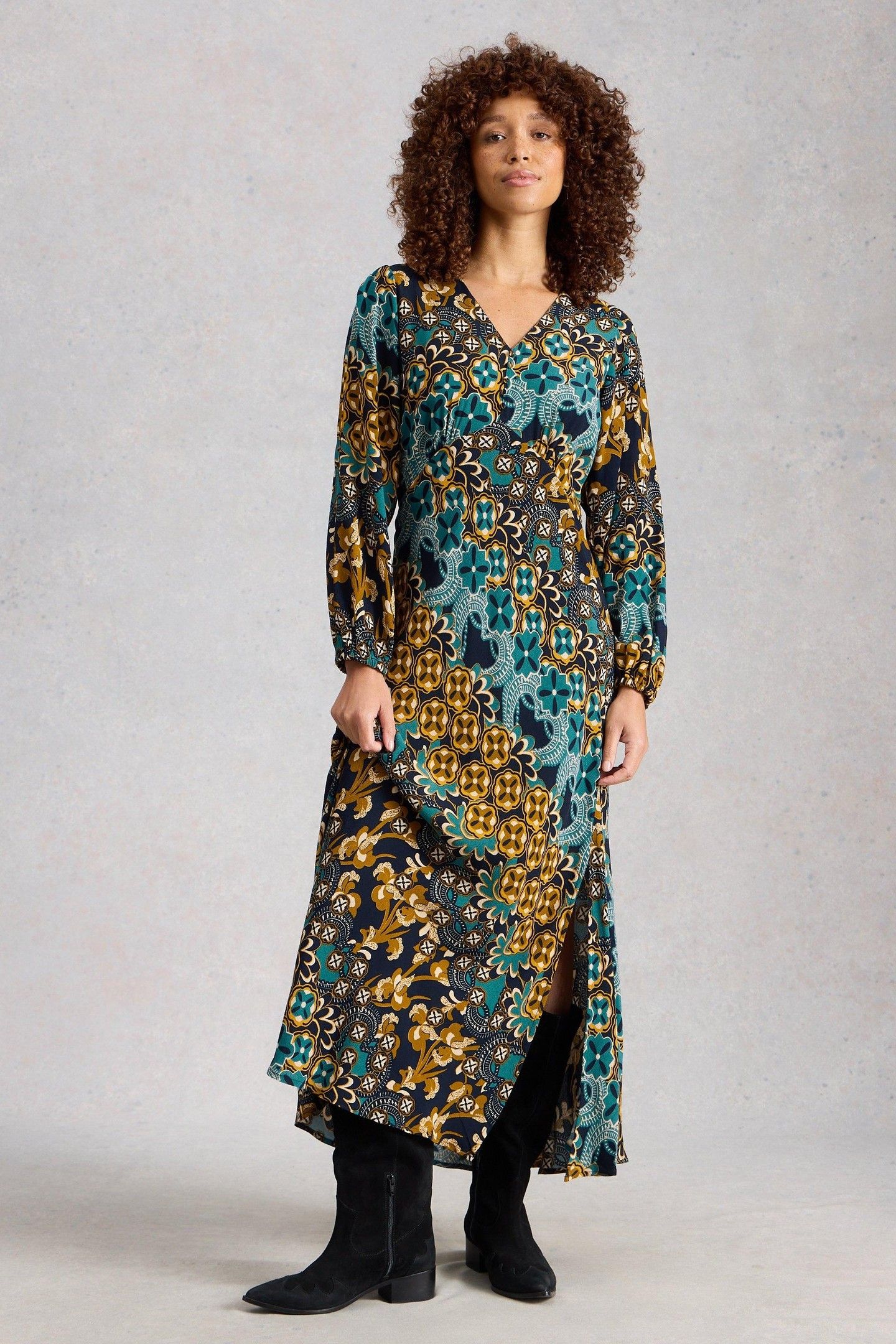 HOPE BIAS CUT DRESS NAVY MULTI 2