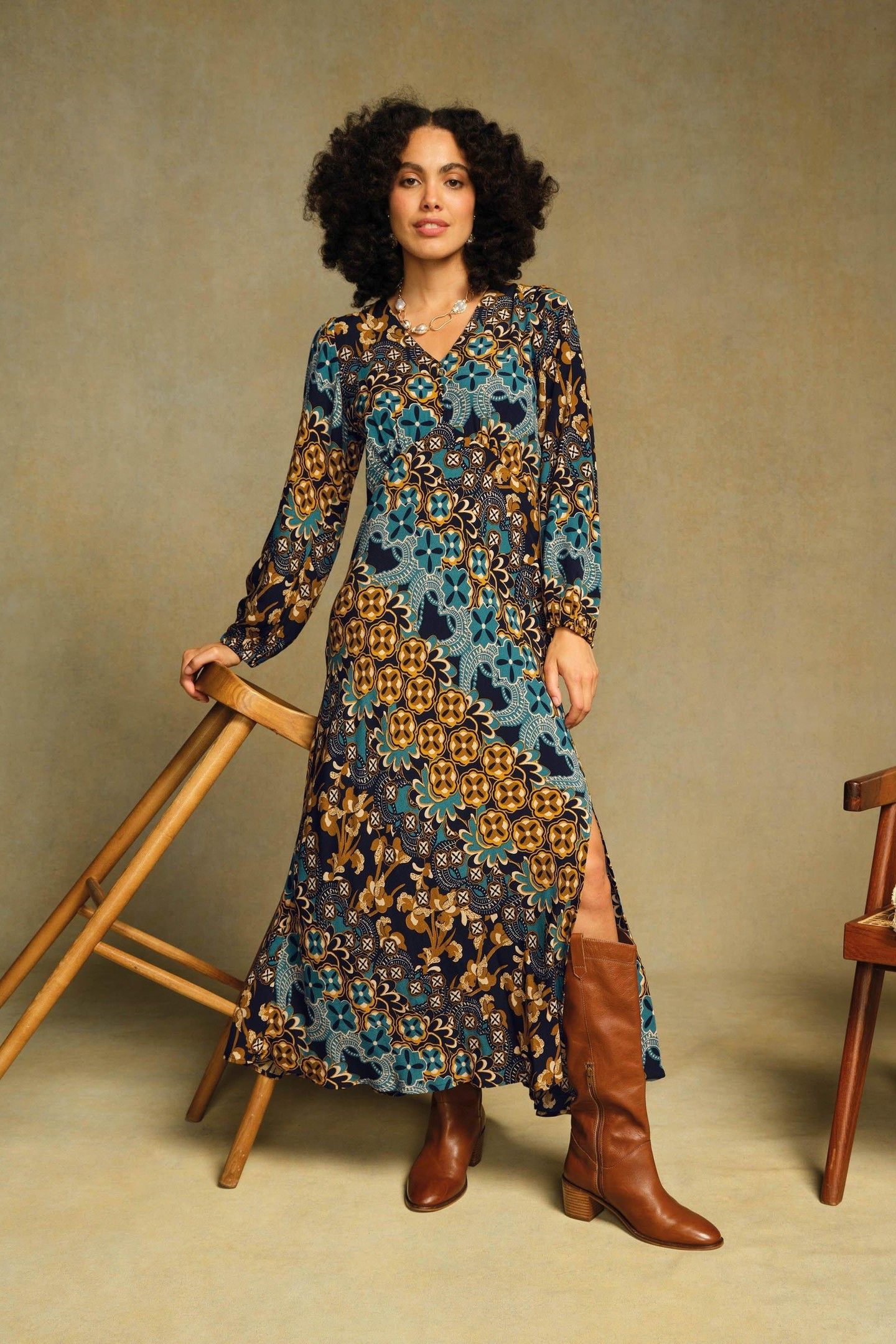 HOPE BIAS CUT DRESS NAVY MULTI 7