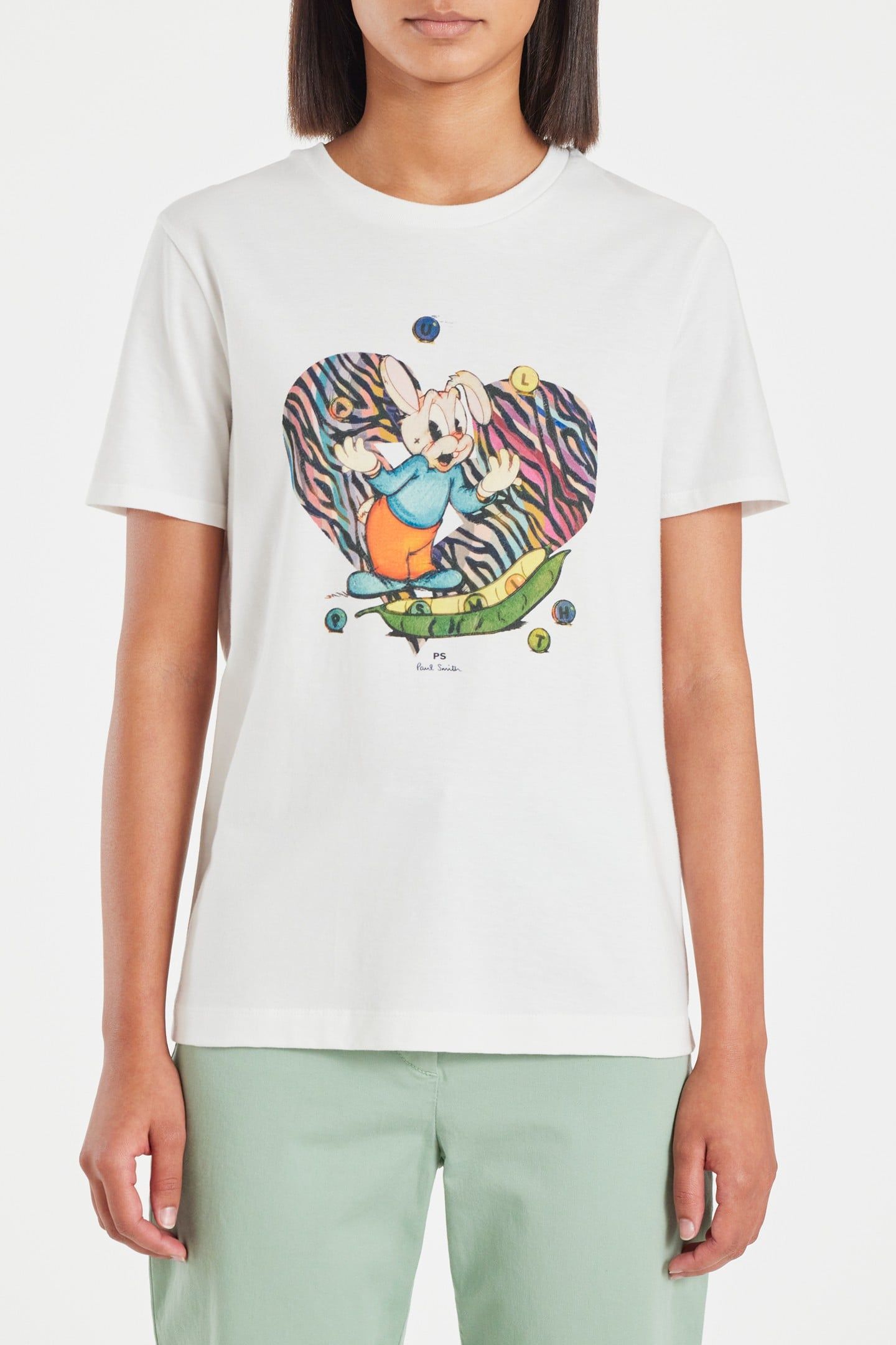 WOMENS ZEBRA HEART BUNNY T-SHIRT WHITE 1