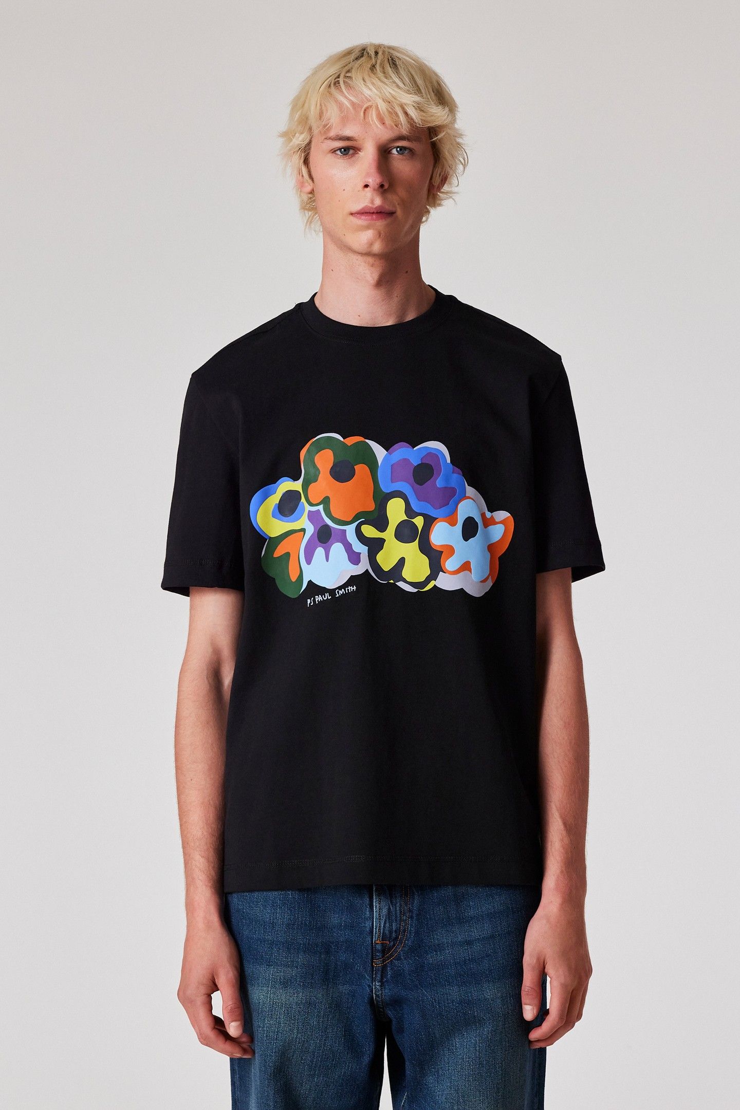 MENS REG FIT SS TSHIRT FLORAL MOTIF BLACK 1