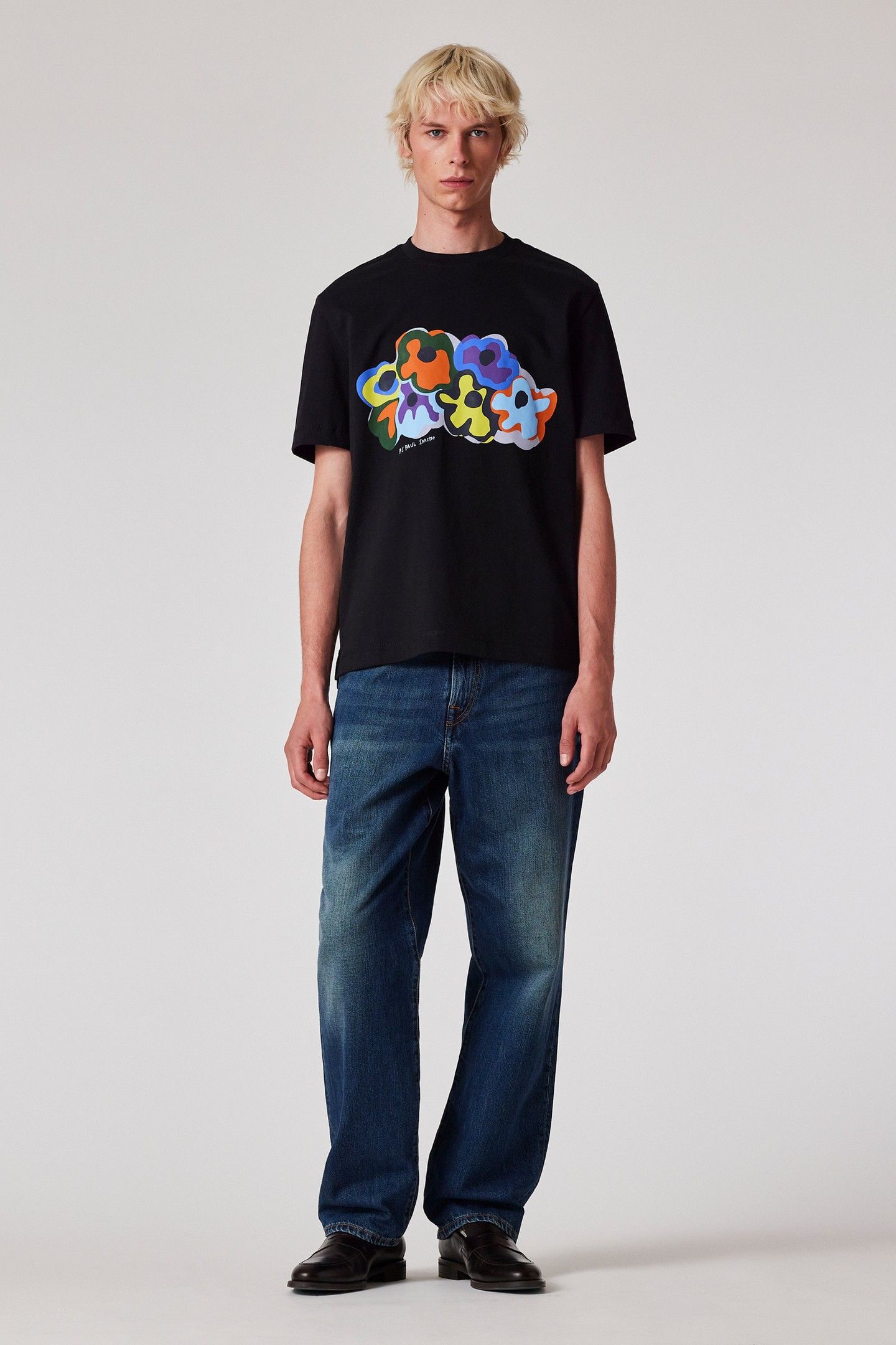 MENS REG FIT SS TSHIRT FLORAL MOTIF BLACK 3