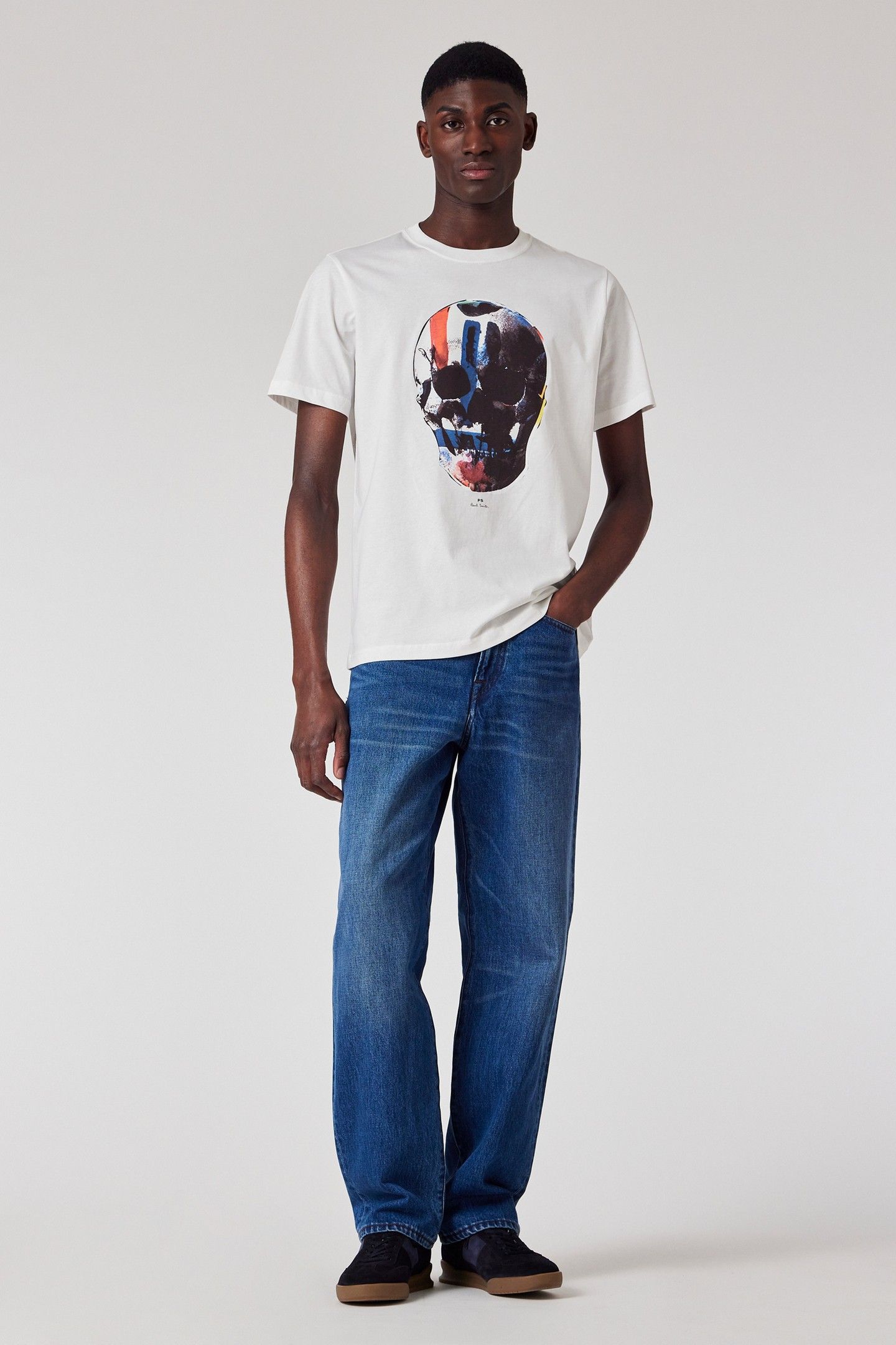MENS REG FIT SS T SHIRT SKULL RED BLUE WHITE 3