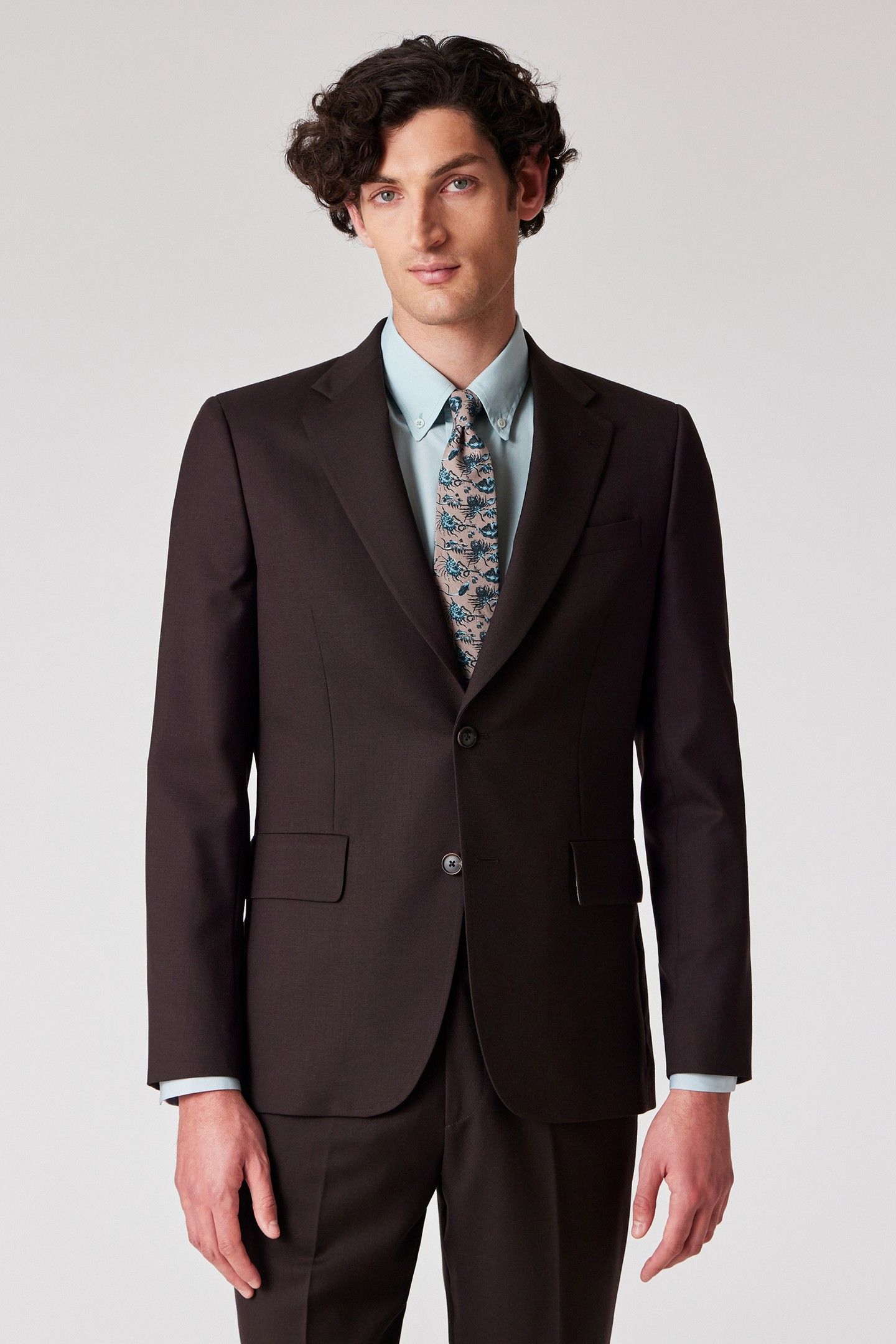 MENS TAILORED FIT 2 BUTTON SUIT DARK BROWN 1