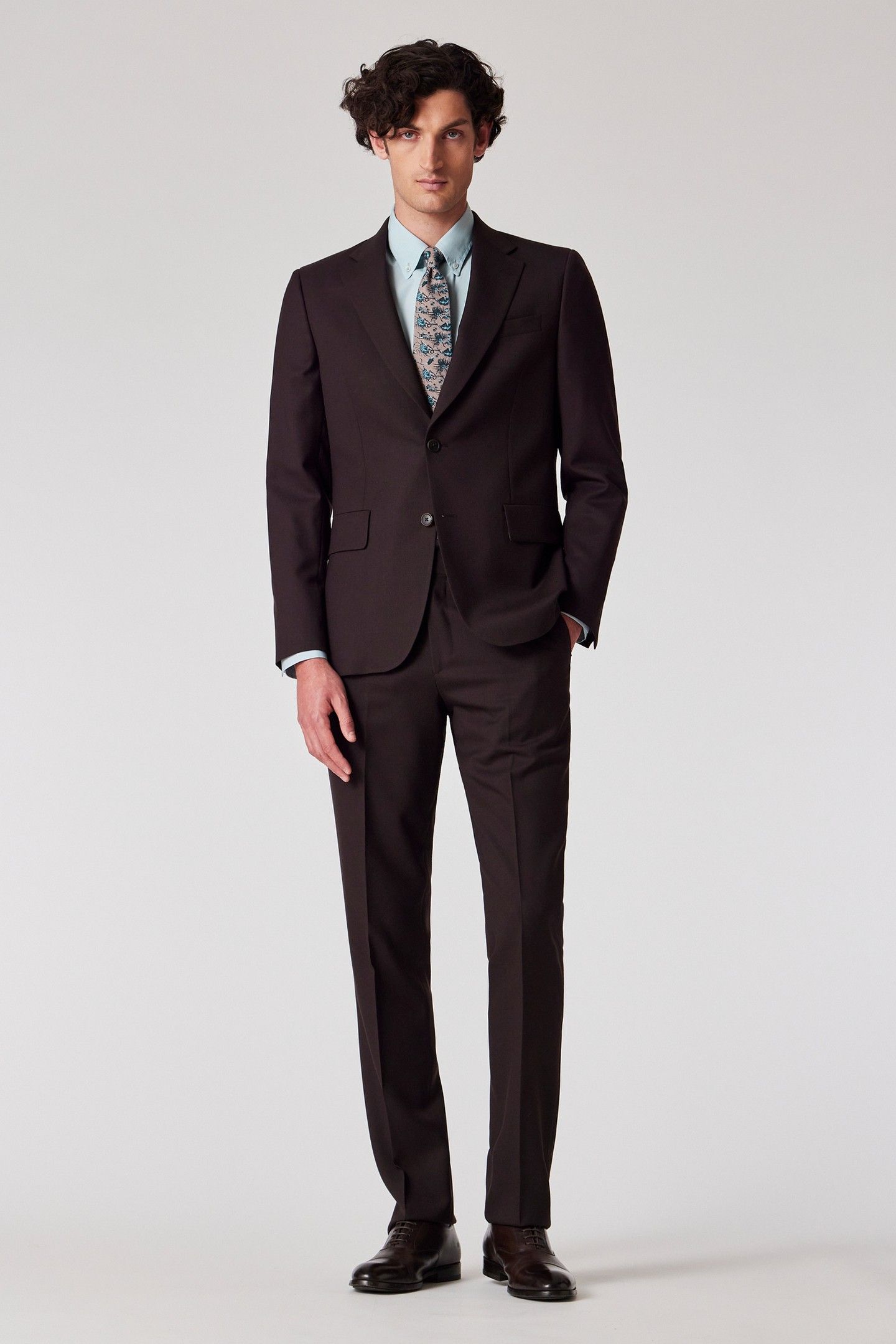 MENS TAILORED FIT 2 BUTTON SUIT DARK BROWN 4