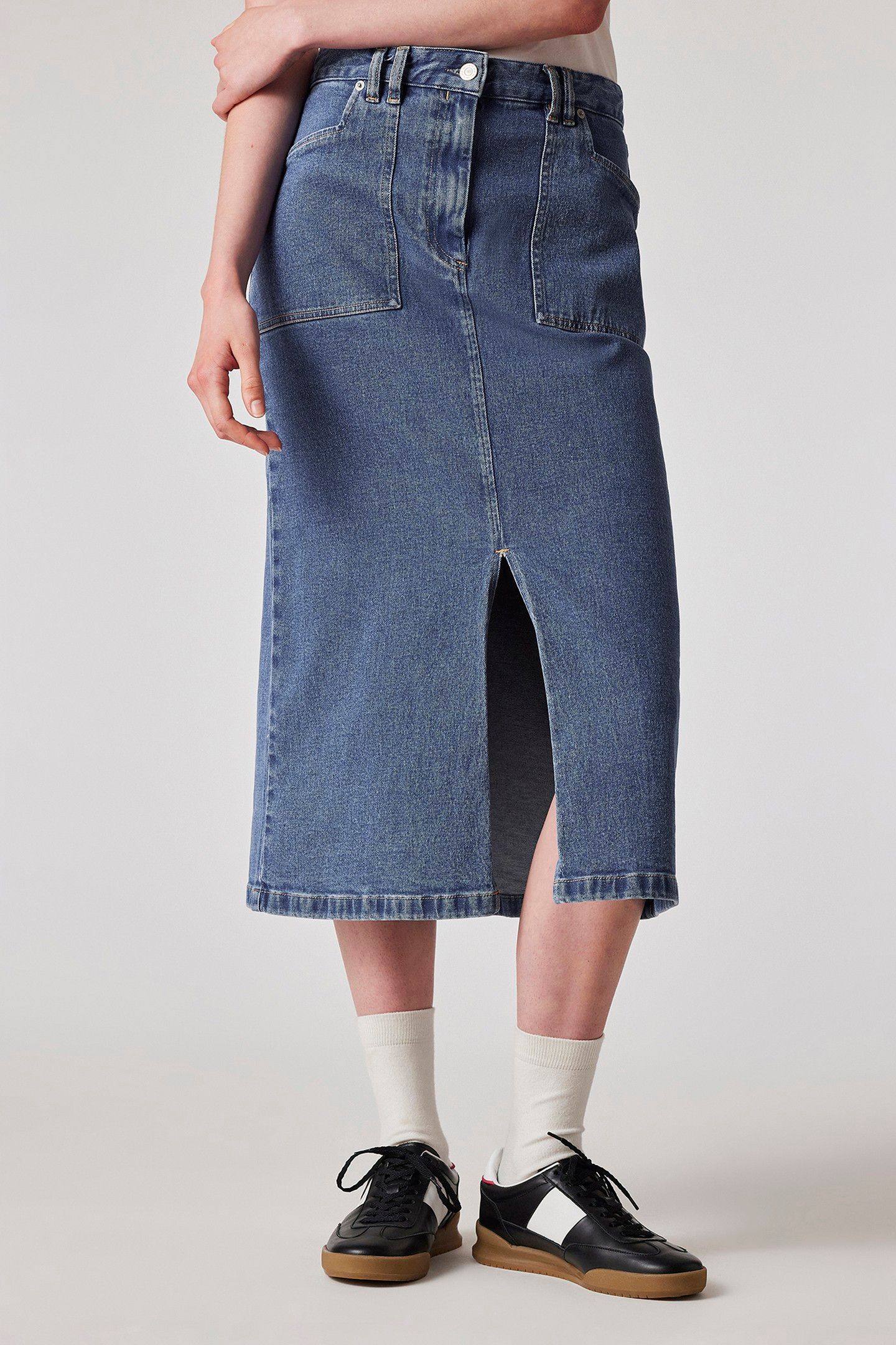 WOMENS DENIM MIDI SKIRT MEDIUM BASE 1