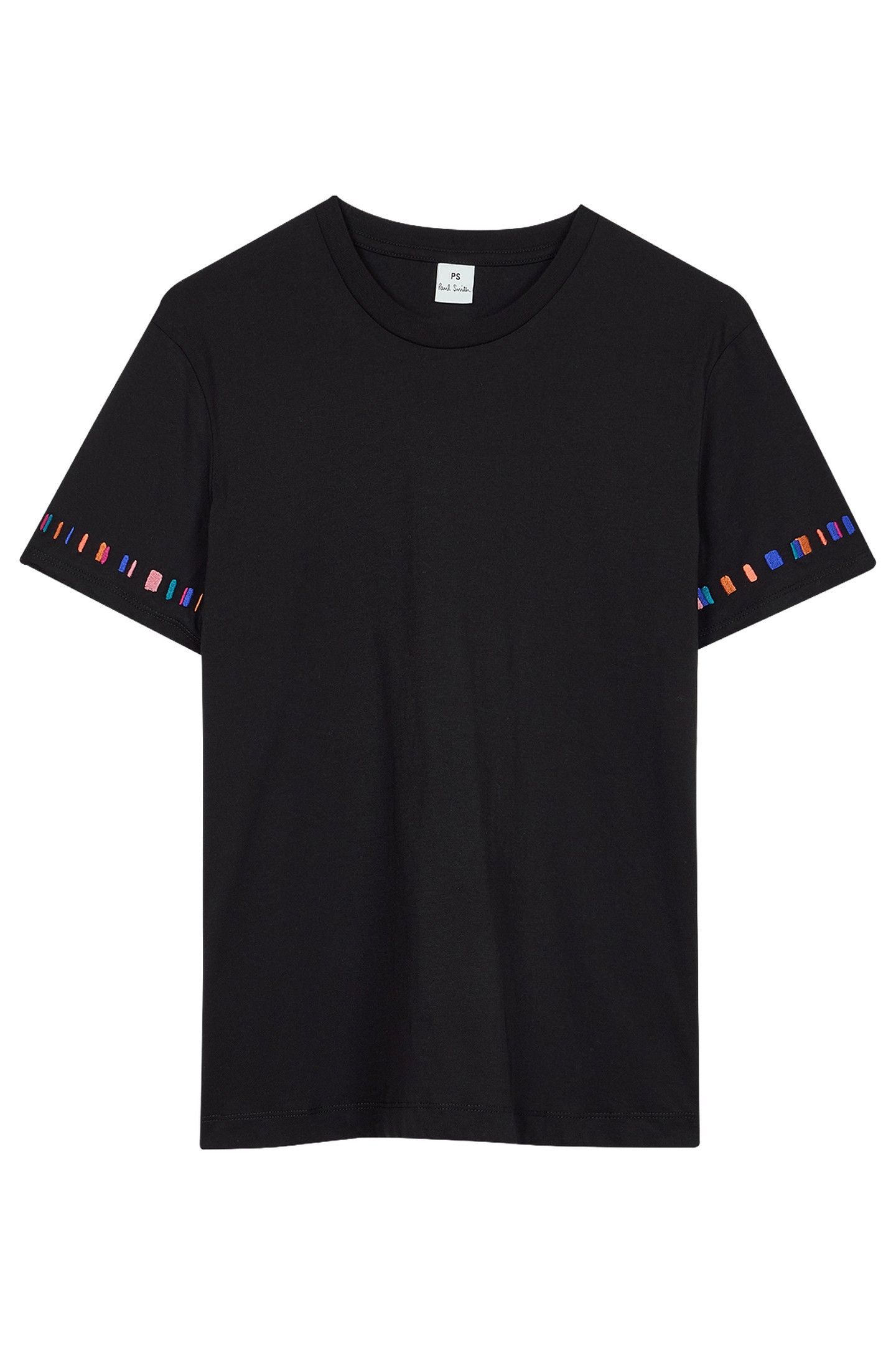 WOMENS STRIPE SLEEVE EMB T-SHIRT BLACK 1