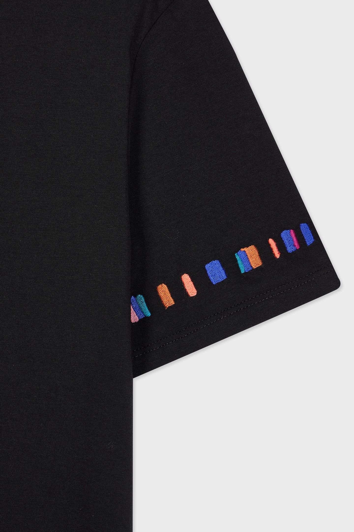 WOMENS STRIPE SLEEVE EMB T-SHIRT BLACK 2