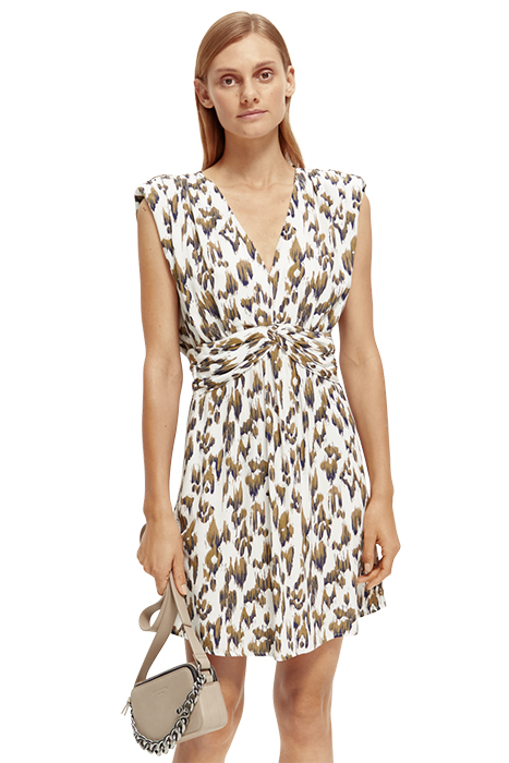 SHORT DRESS WITH KNOTTED BELT BRUSHED IKAT ARMY GREEN 6