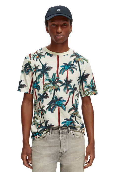 PALM-PRINTED CREWNECK T-SHIRT OFFWHITE PALMTREES AOP 3