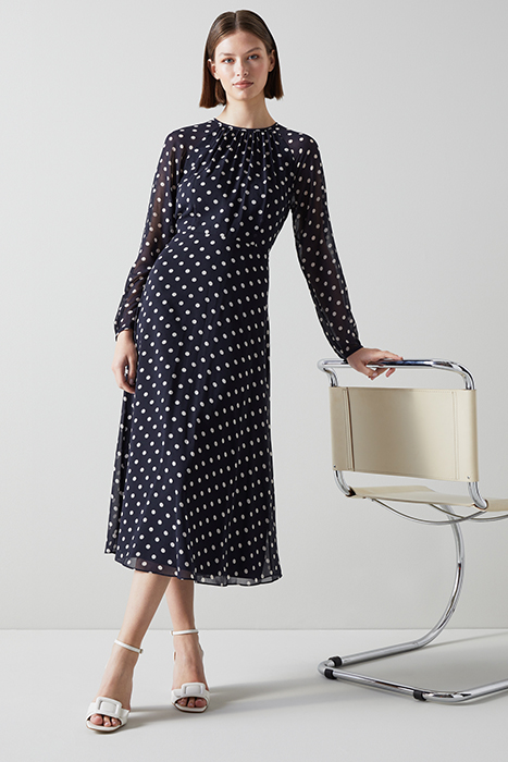 ADDISON MIDI DRESS NAVY/CREAM 4