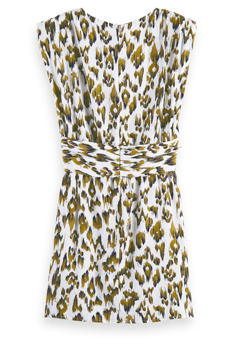 SHORT DRESS WITH KNOTTED BELT BRUSHED IKAT ARMY GREEN 2