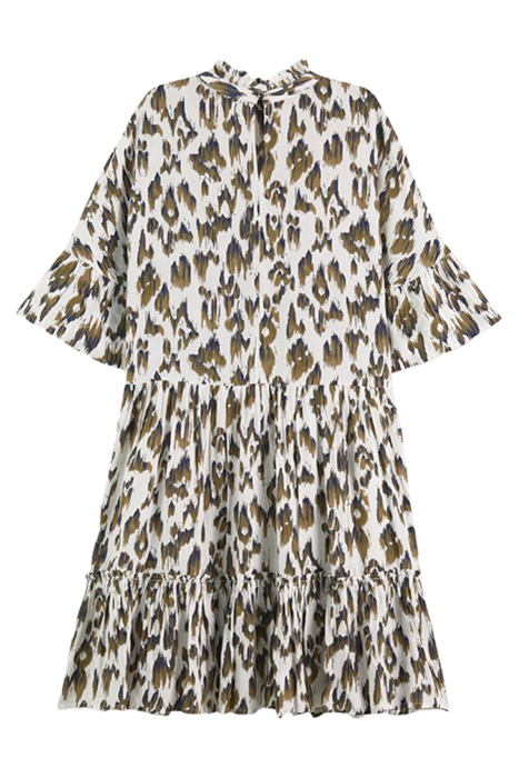 SHORT DRESS WITH RUFFLE SLEEVE DETAIL BRUSHED IKAT ARMY GREE 2