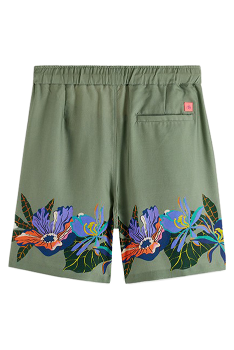 SEASONAL- SHORT IN TENCEL WITH PLACEMENT FLOWER PRINT GREEN 2
