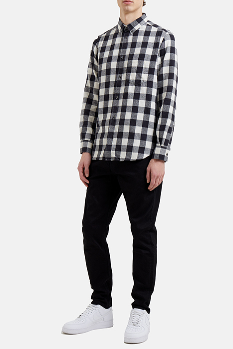 GINGHAM FLANNEL LONG SLEEVE CASUAL SHIRT ECRU/MARINE 2