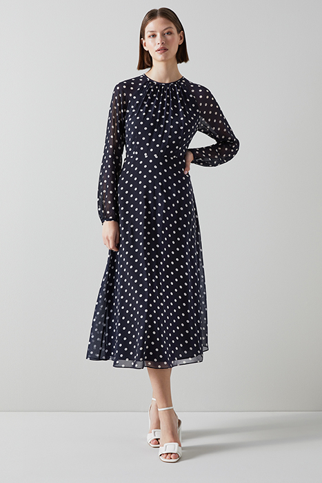 ADDISON MIDI DRESS NAVY/CREAM 1