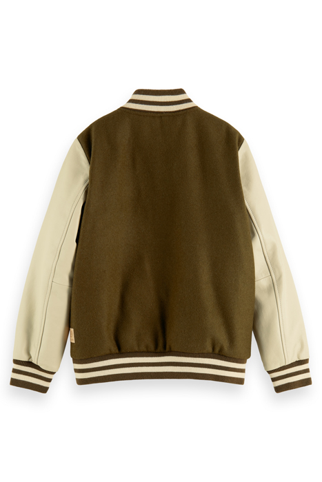 WOOL COLLEGE JACKET WITH LEATHER SLEEVES KHAKI 10