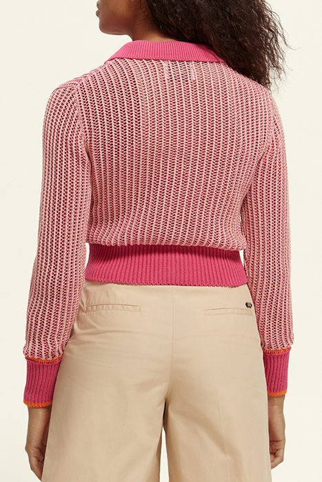 OPEN STITCH RELAXED COLLARED CARDIGAN PINK PUNCH MELANGE 3