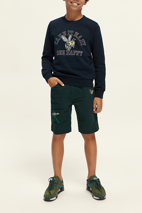 EMBROIDERED ARTWORK COTTON LINEN WORKER SHORTS FOREST 4