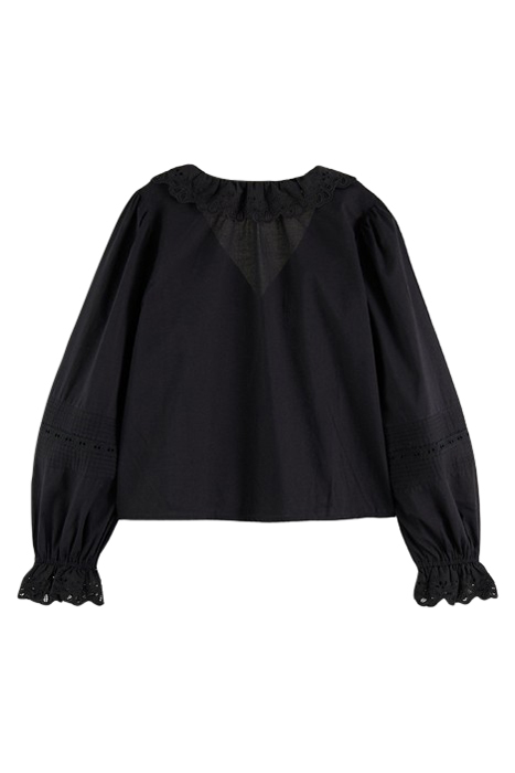 V-NECK SHIRT WITH BRODERIE IN ORGANIC COTTON BLACK 2