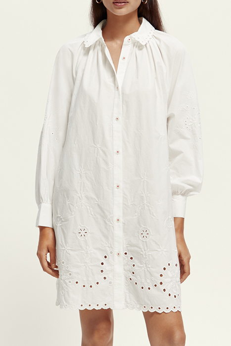 SHIRT DRESS WITH EMBROIDERY DETAIL IN ORGANIC COTTON WHITE 2