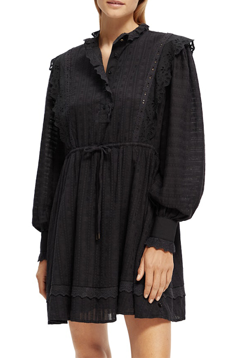 MINI SHIRT DRESS WITH LACE DETAIL IN ORGANIC COTTON BLACK 2