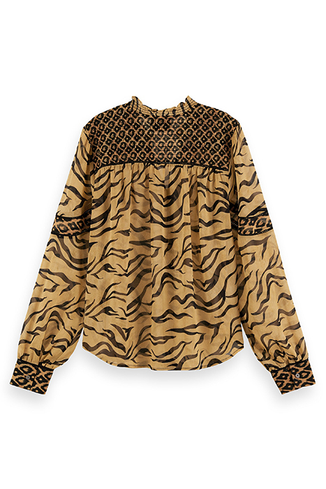 PRINTED SMOCKED SHEER SHIRT COMBO K 2