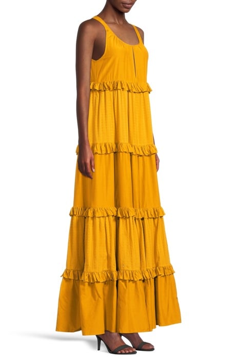 MAXI DRESS WITH RUFFLES IN COTTON SILK QUALITY MIX MUSTARD 4