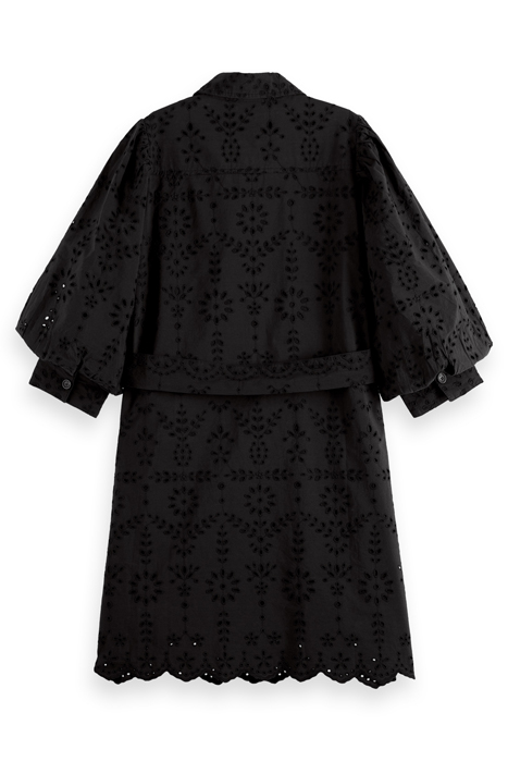 PUFF SLEEVE EMBROIDERED ORGANIC COTTON SHIRT DRESS BLACK 9