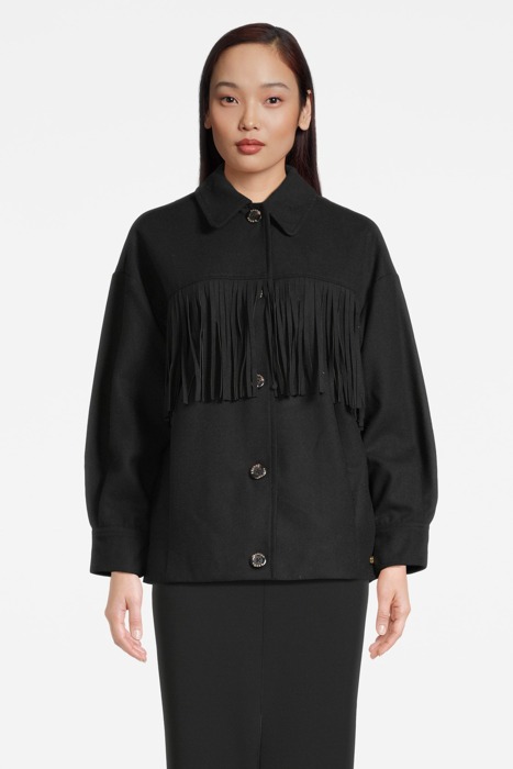 FRINGED OVERSIZED WOOL BLEND SHIRT JACKET BLACK 2
