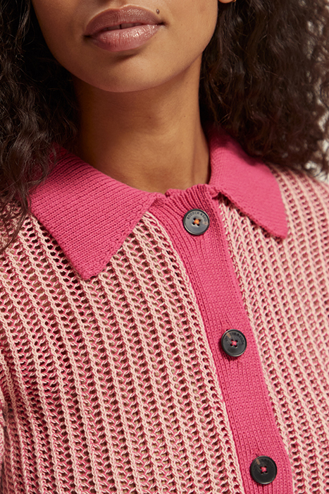 OPEN STITCH RELAXED COLLARED CARDIGAN PINK PUNCH MELANGE 5