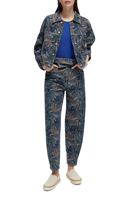 WASHED FLORAL JACQUARD DENIM JACKET WASHED INDIGO 3