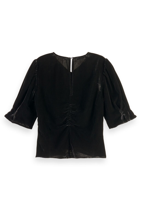 VELVET RUCHED TOP WITH PUFF SLEEVES BLACK SKY 2