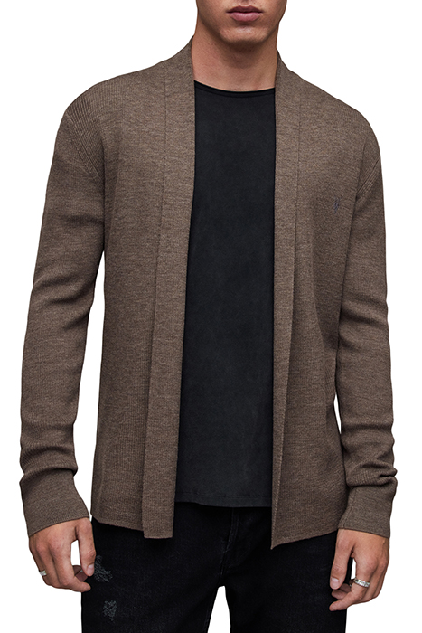AllSaints Mode Merino Open Car Vole Brown Marl Maat: XXL | Cardigans Outlet | Heren | Bruin