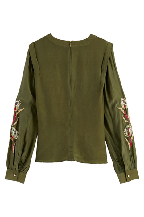 RUCHED WAIST BLOUSE WITH EXTENDED SHOULDER ARMY GREEN 2