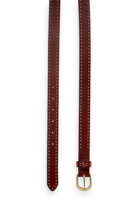 LEATHER BELT WITH STUDS DEEP RASPBERRY 2