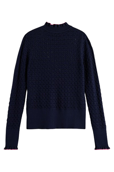 POINTELLE RUFFLE SLIM FIT PULLOVER NAVY 2