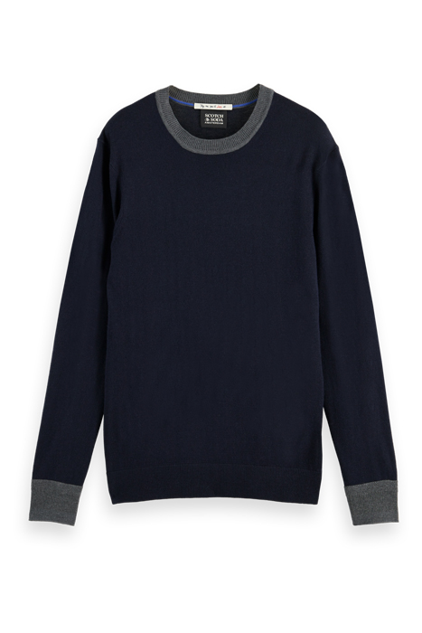 CONTRAST-TRIMMED LIGHTWEIGHT WOOL-BLEND CREWNECK PULLOVER NA 1